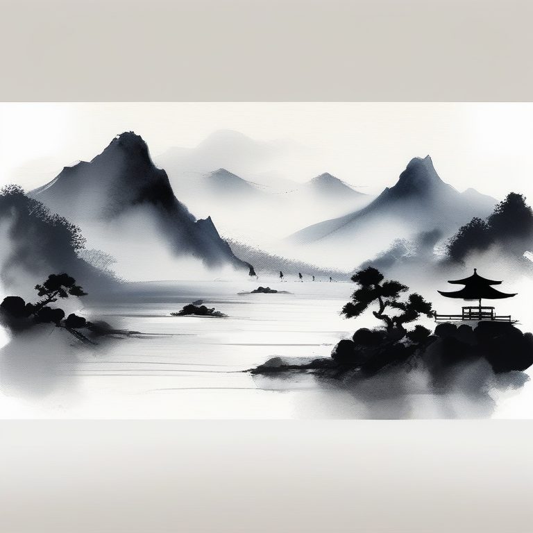 禅意墨流山水意境插画
