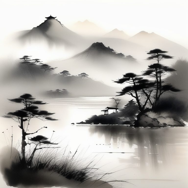 禅意日式极简水墨山水