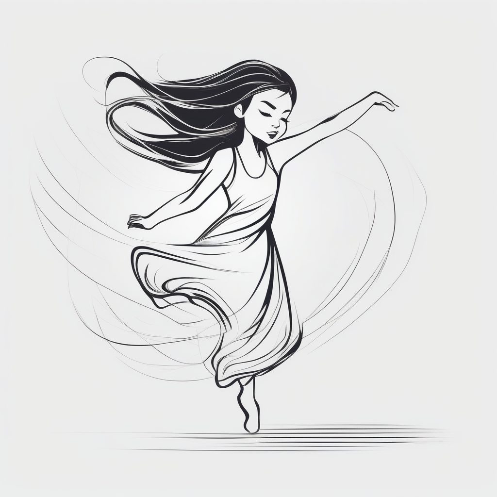 超极简线条：动态舞蹈的Q版女孩流动矢量草图