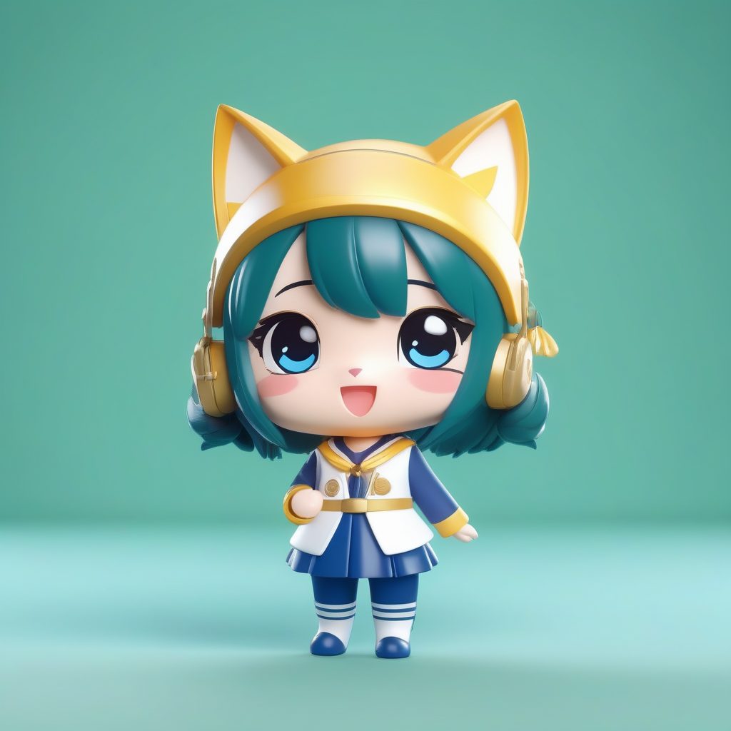 超可爱粘土风Q版猫咪女孩：高度抛光3D手办全身提示词