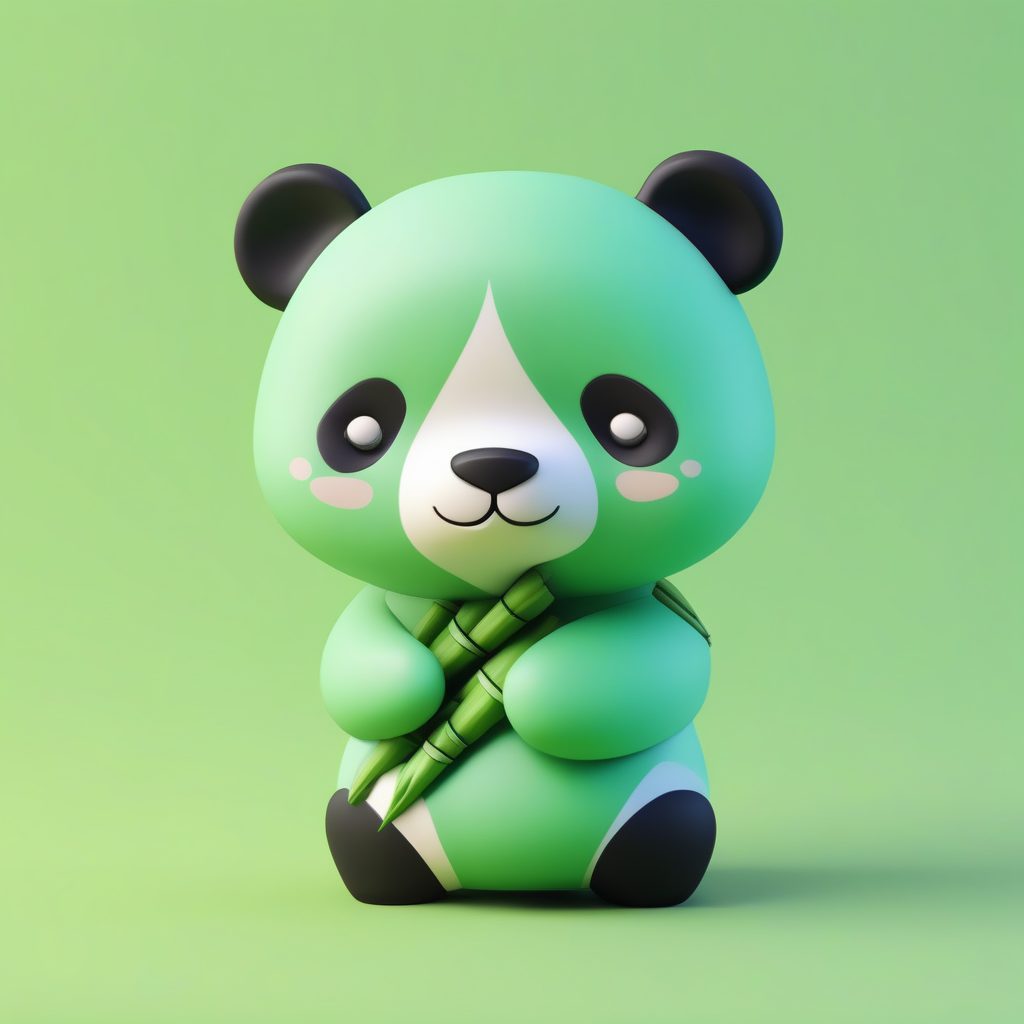 超可爱Q版熊猫：3D粘土盲盒设计，抱着竹子微笑提示词