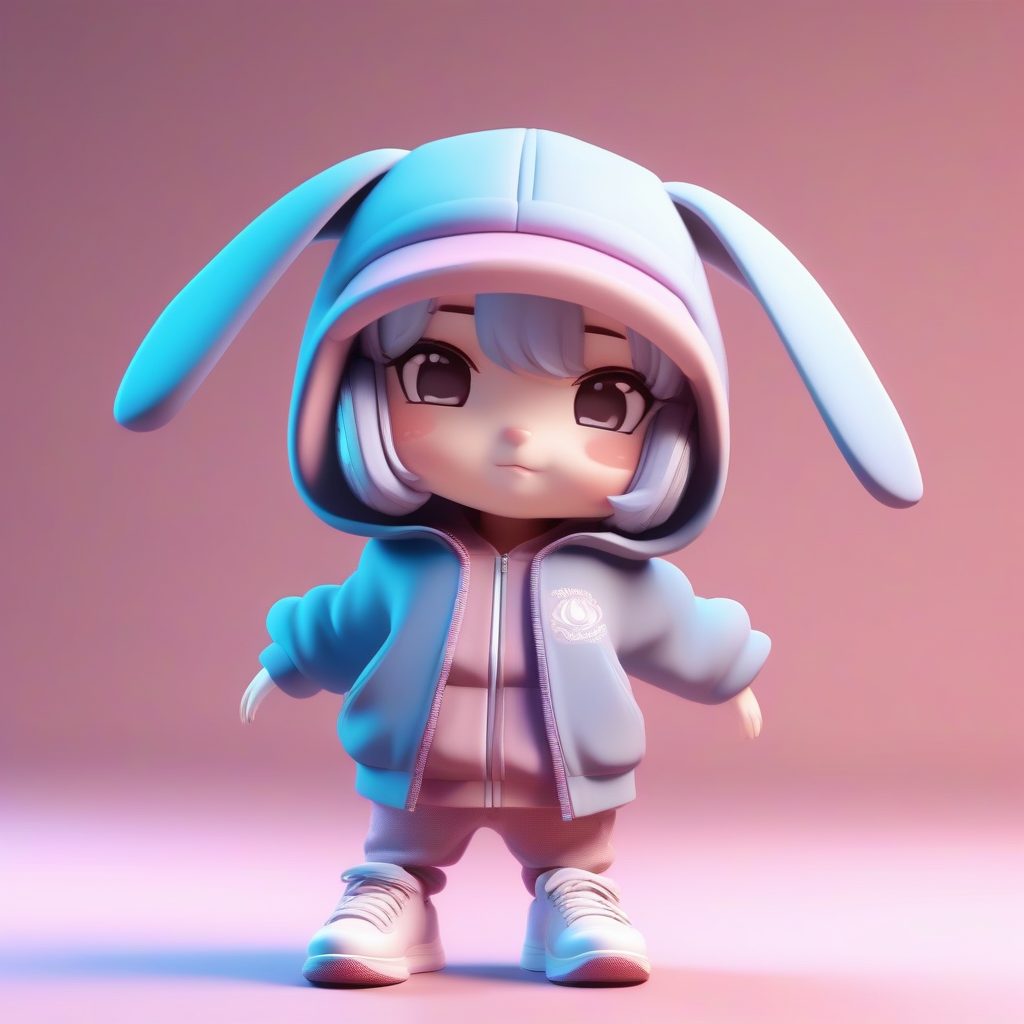 潮酷街头风兔女郎AI绘图：高细节粘土材质与动态造型