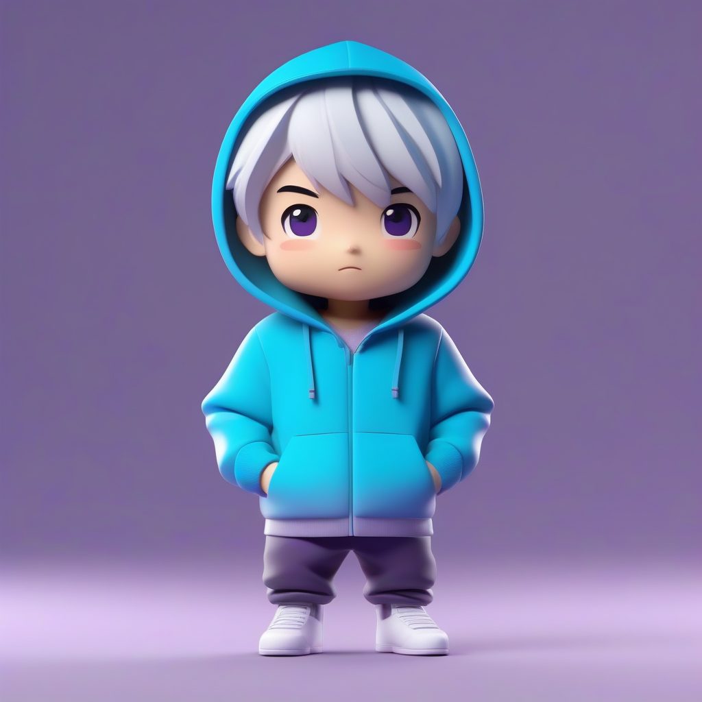 潮酷Q版盲盒：耳机少年全身站立照，极致干净背景