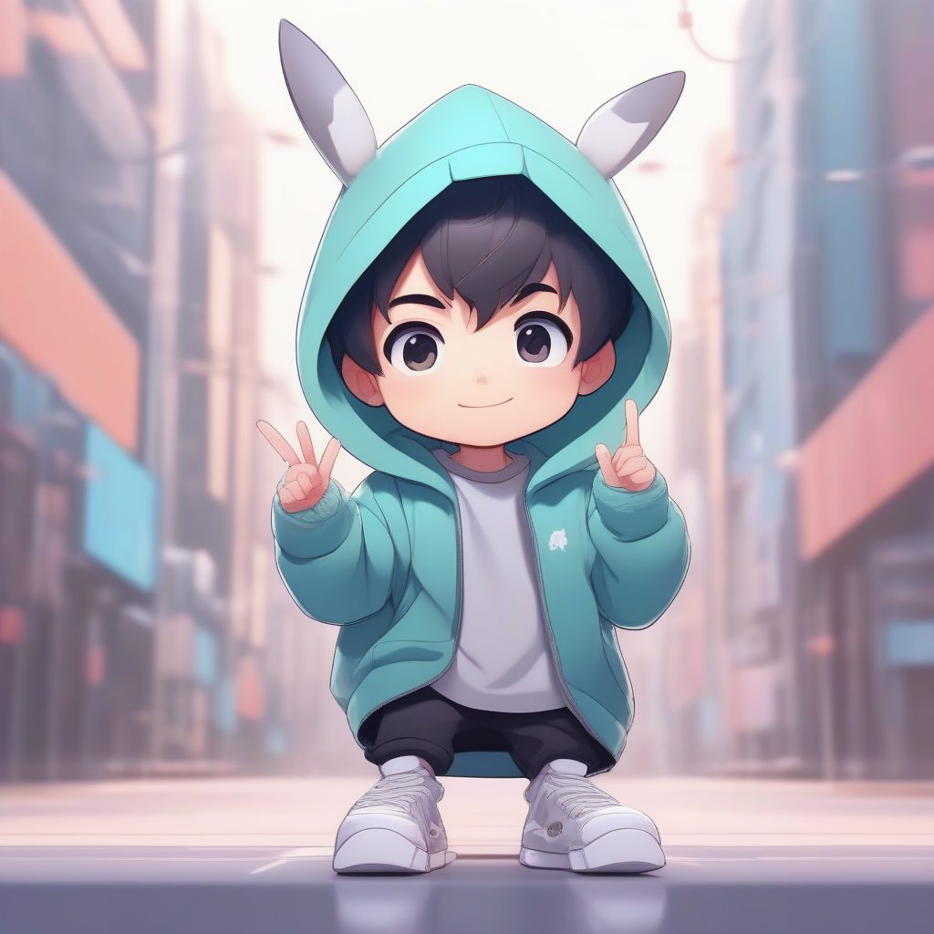 潮酷Q版男孩：极简风街头时尚角色卡全身站姿（8K高细节）