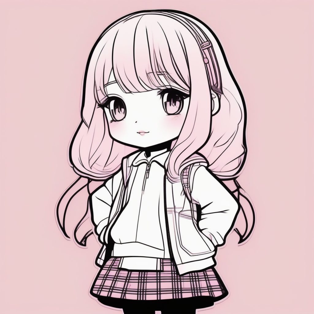 潮流E-Girl Q版人像:粗线条纯色填充全身站立图