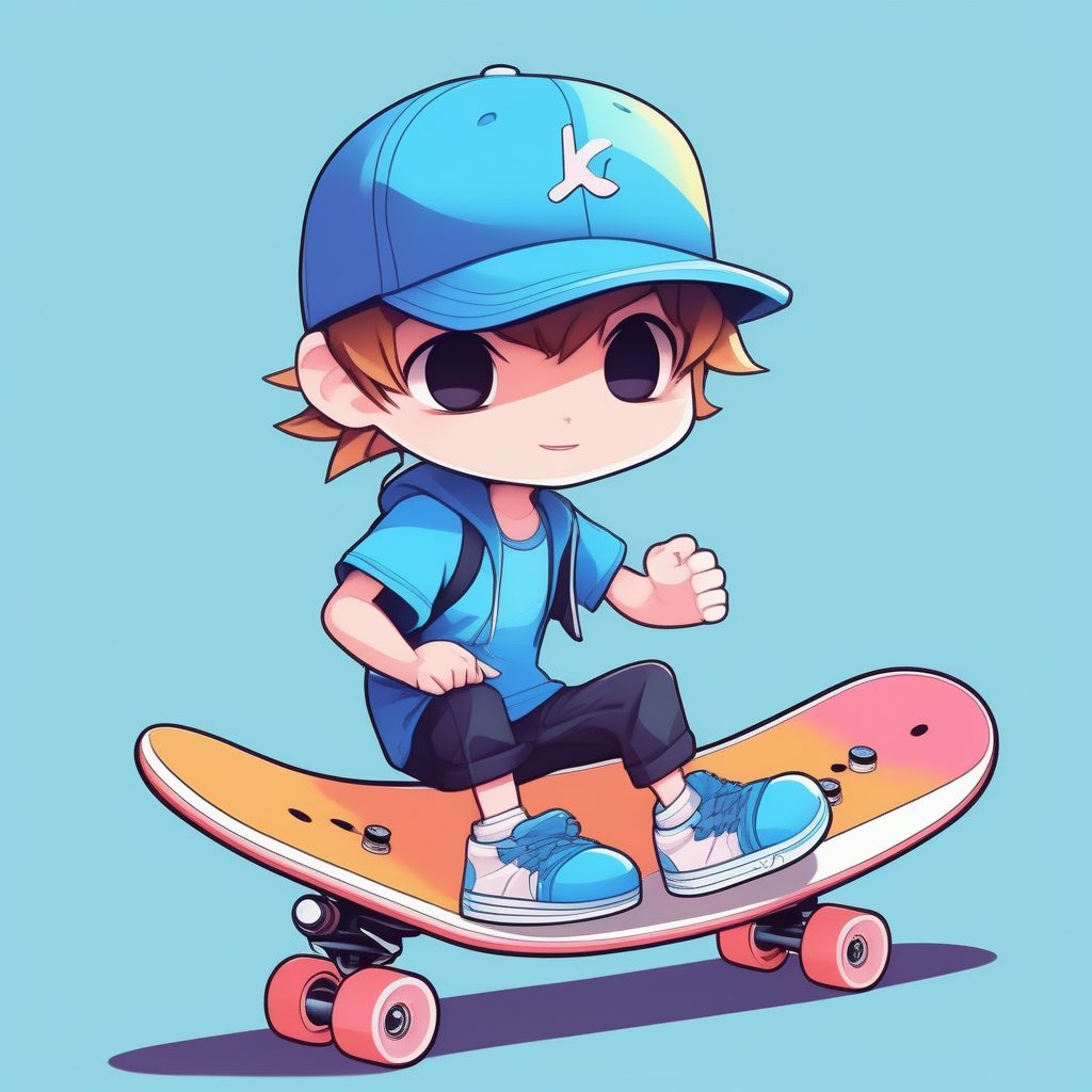 潮流滑板少年：极致光追Q版全身立绘AI提示词