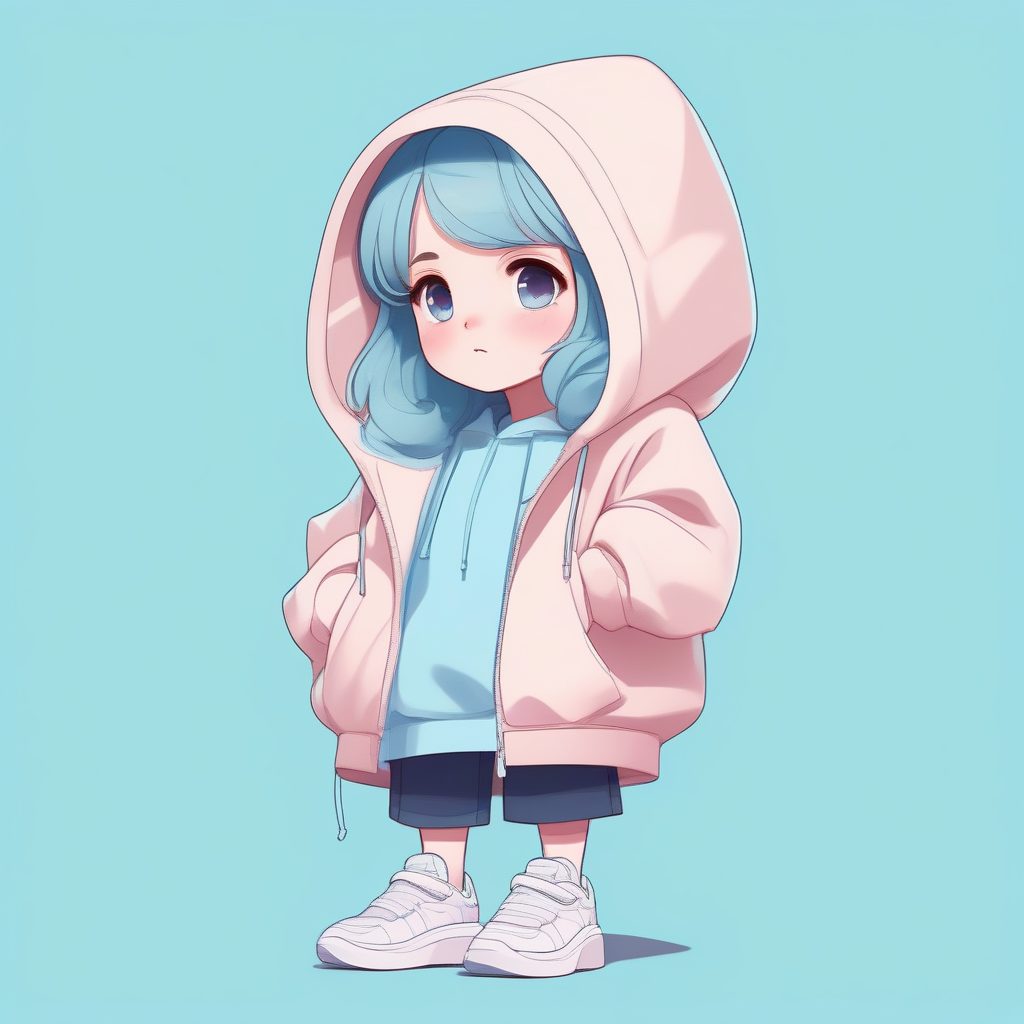 潮流极简风Q版女孩：赛璐珞风马卡龙色街头穿搭全身像AI提示词