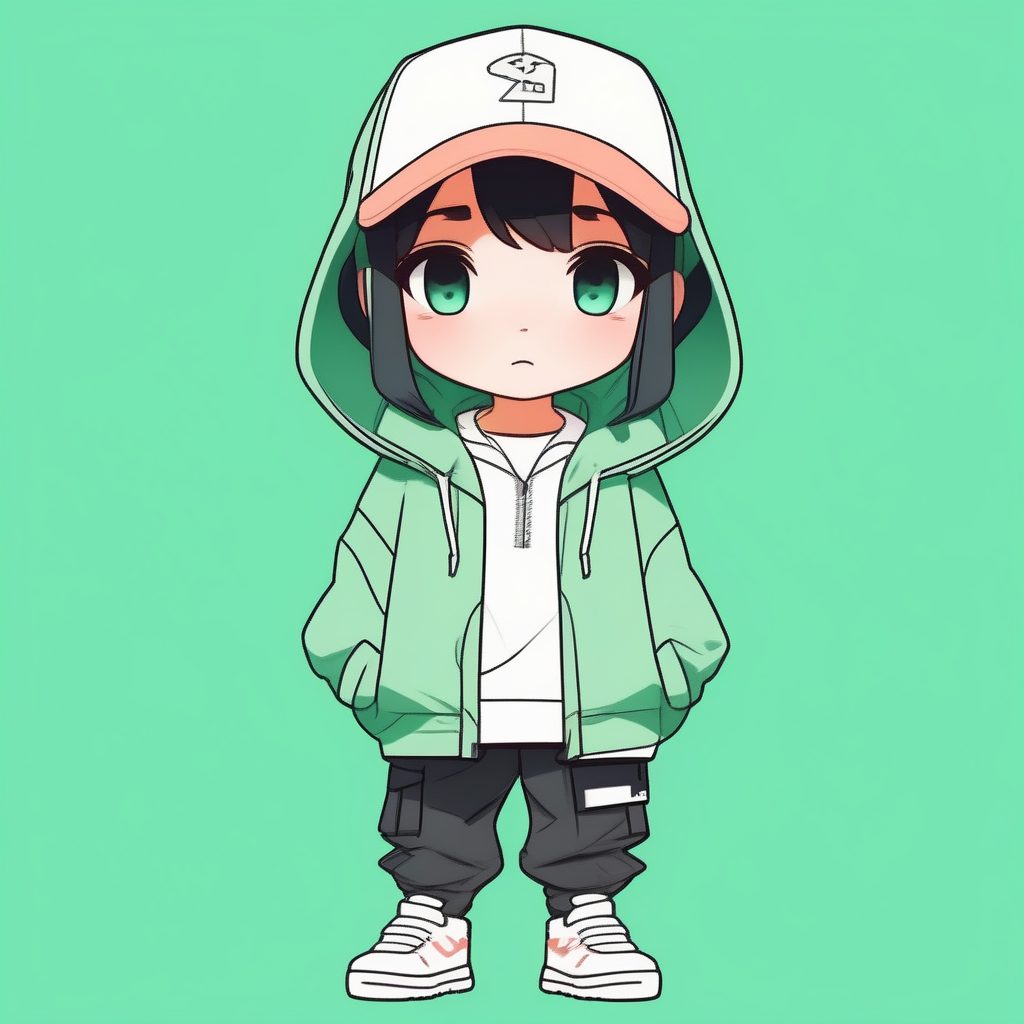 潮流街头风Q版少女：低饱和马卡龙色块极简肖像AI提示词