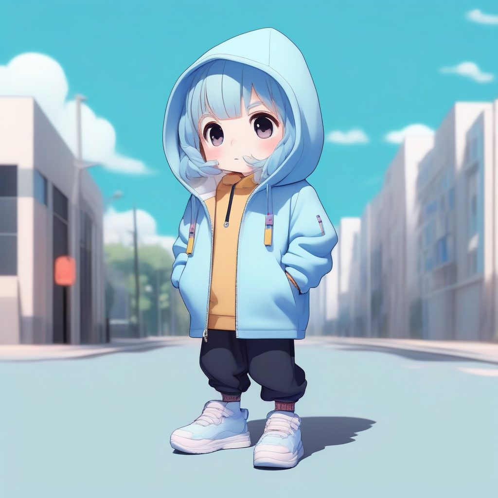 潮流Q版女孩站姿:纯色背景下街头时尚穿搭的AI绘画秘籍