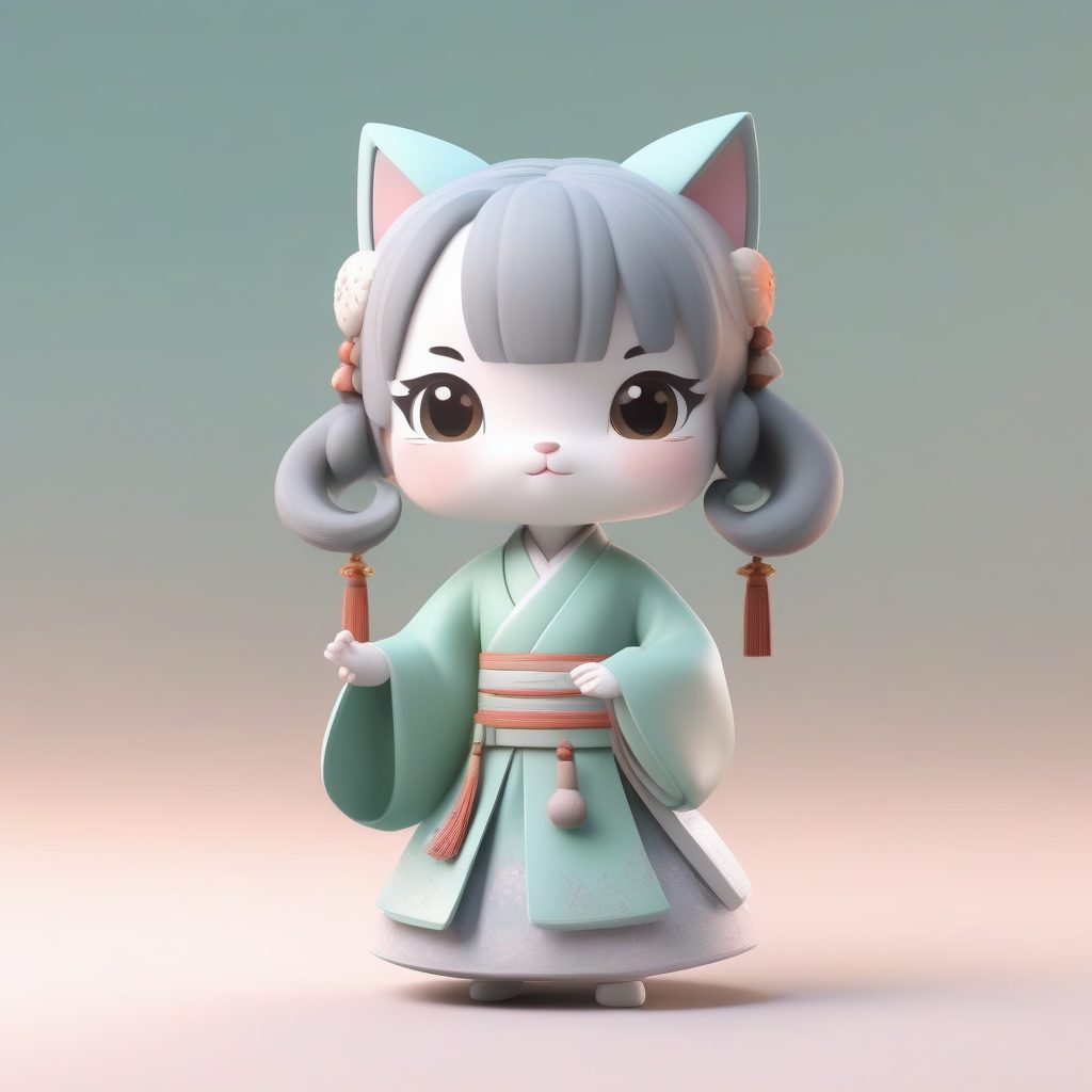 超萌Q版宋制汉服小女孩：3D粘土手办与猫咪，Pop Mart风格AI绘图指南