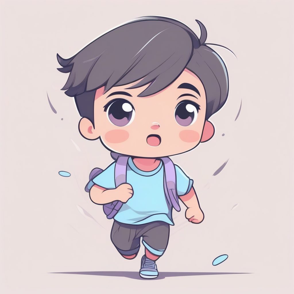 超速奔跑Q版男孩：动态涂鸦风格，粉蓝马卡龙治愈系