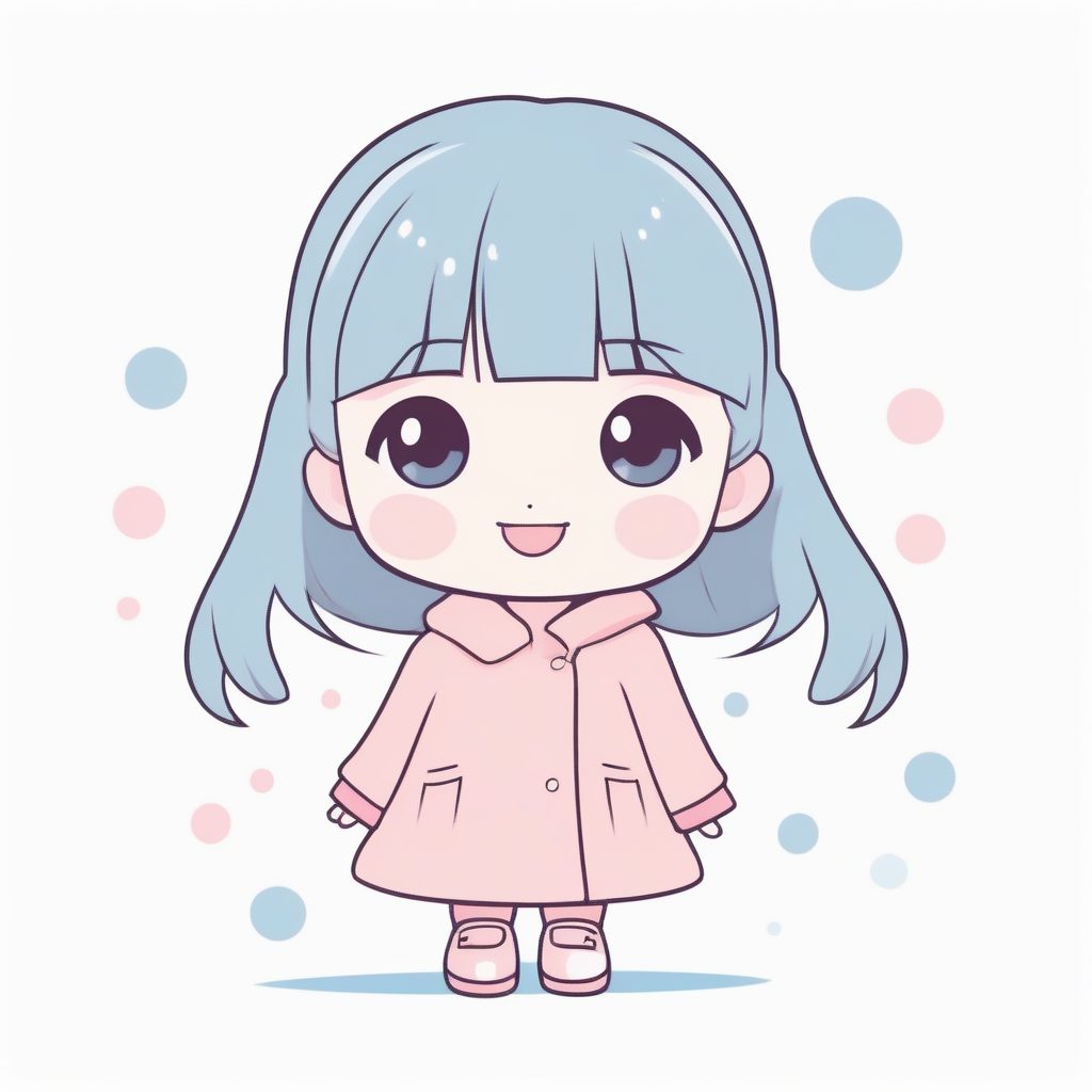 超甜美Q版涂鸦：粉蓝配色热情挥手，全身站姿特写