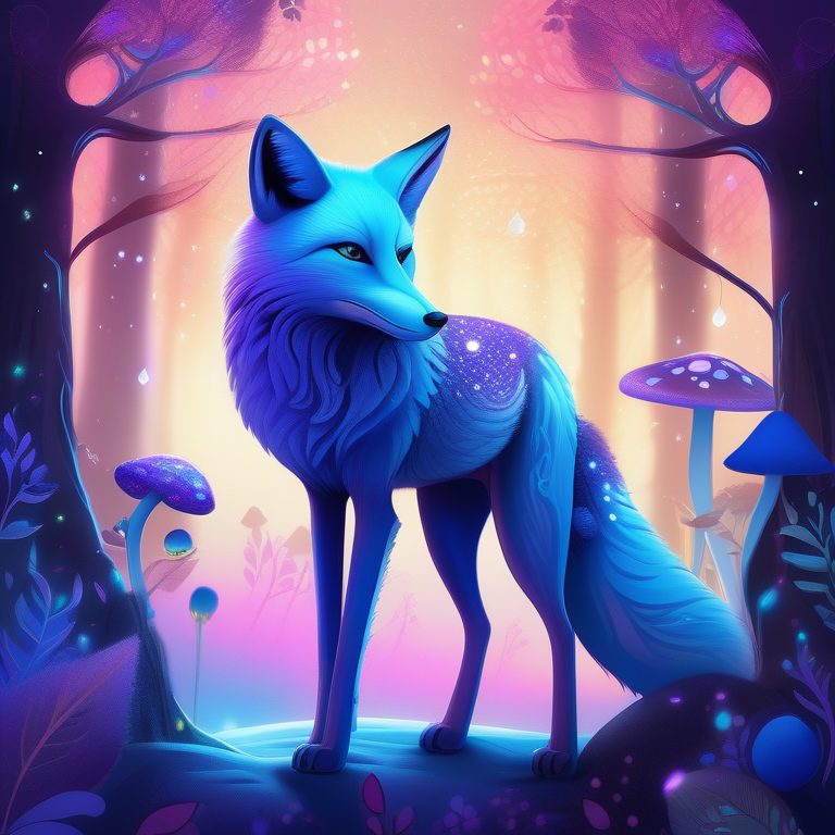 超现实梦境中的神秘蓝色狐狸