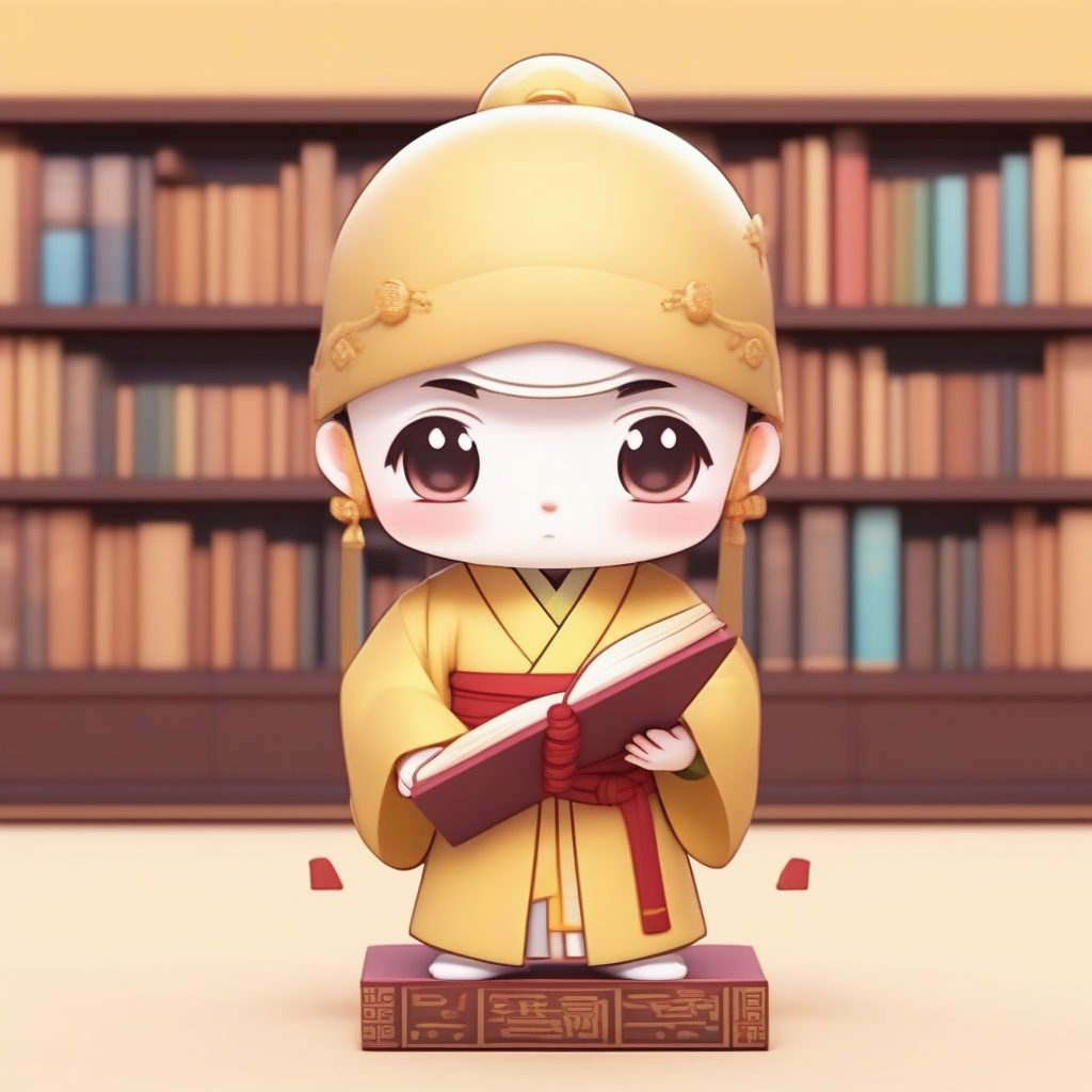 超载书卷：抱书摇晃的Q版汉服小书生全身像