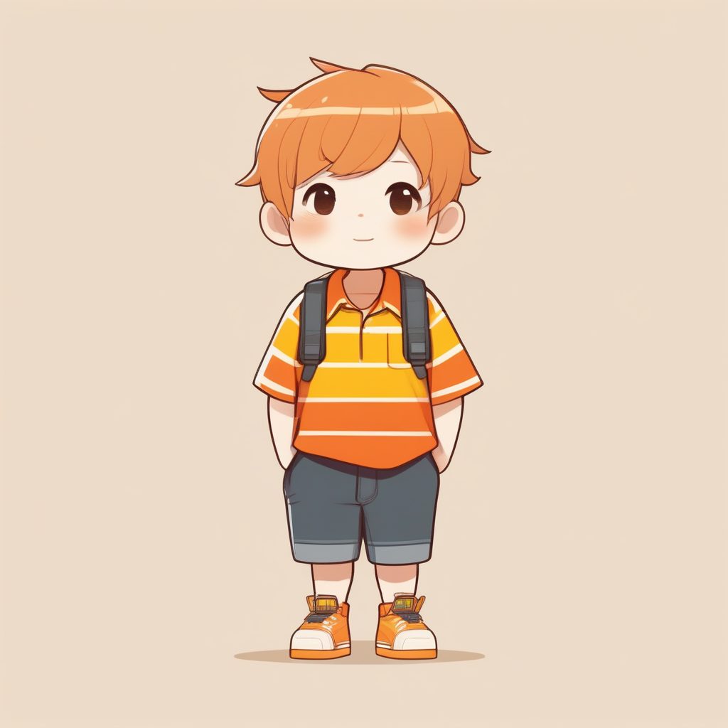 橙黄条纹衫Q版极简清新男孩