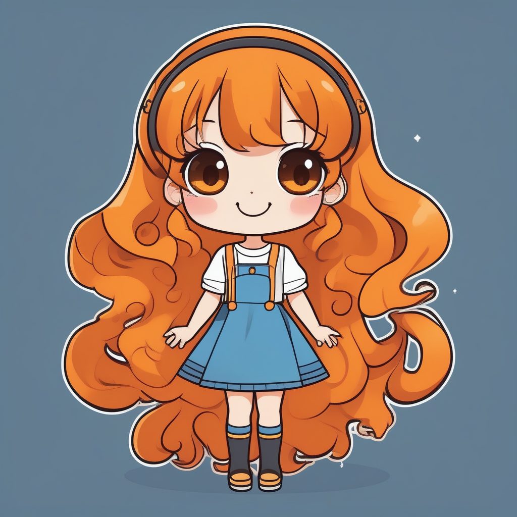 橙色系极简Q版卷发少女