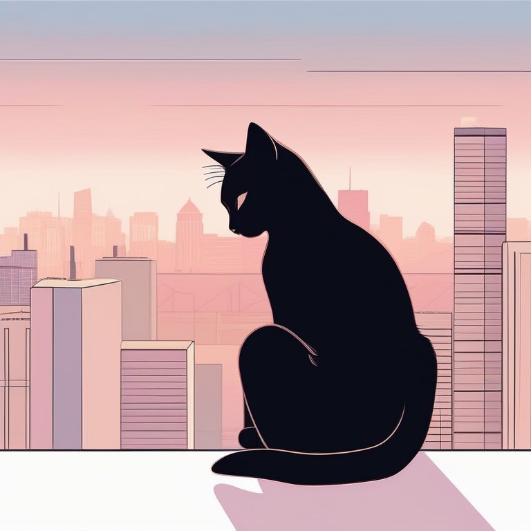 城市黄昏下的极简线条猫