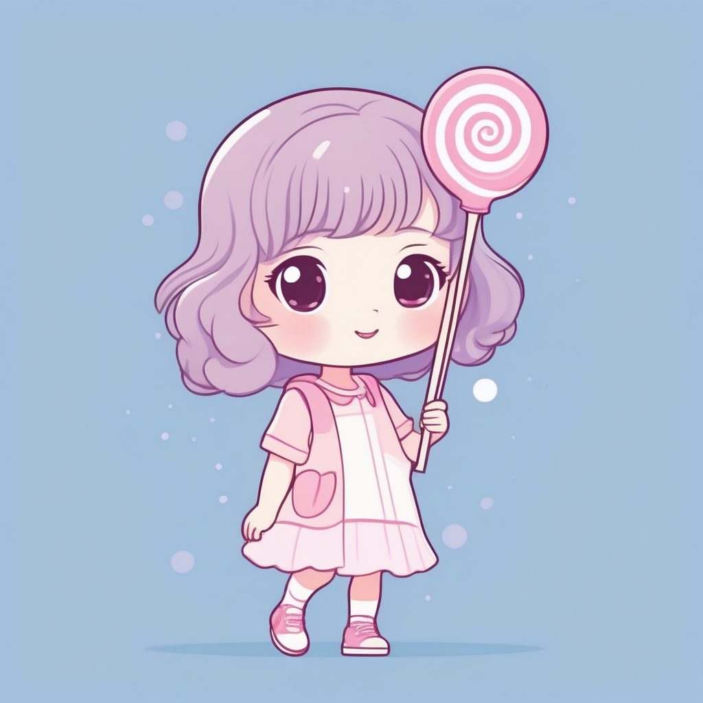 持棒棒糖：手持甜点的俏皮Q版插画