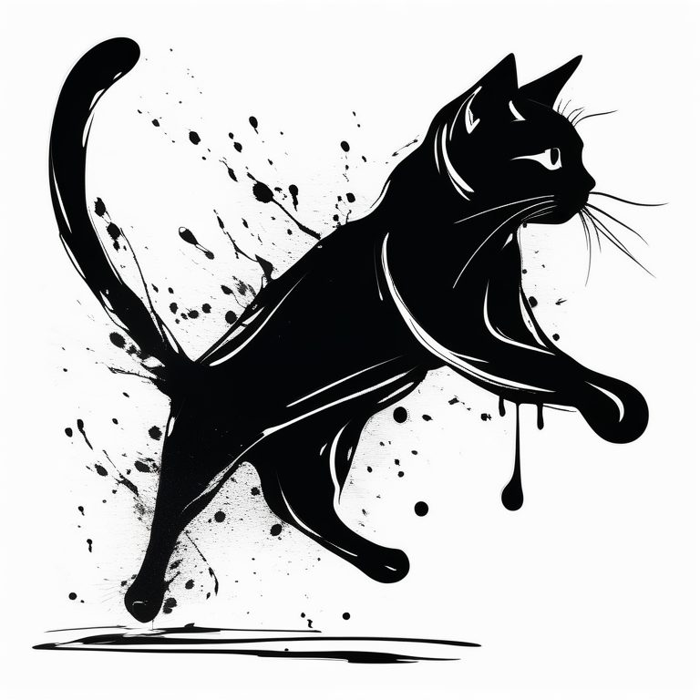 抽象表达主义墨绘舞动猫咪