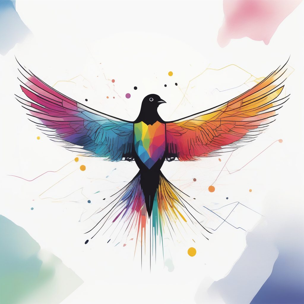 抽象飞鸟：彩色水滴轨迹的动态线条插画