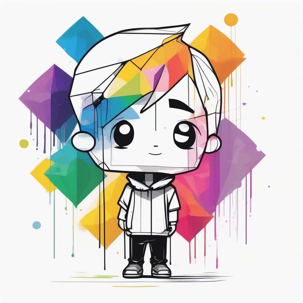 抽象构图下的可爱Q版：动态几何插画，纯白底色