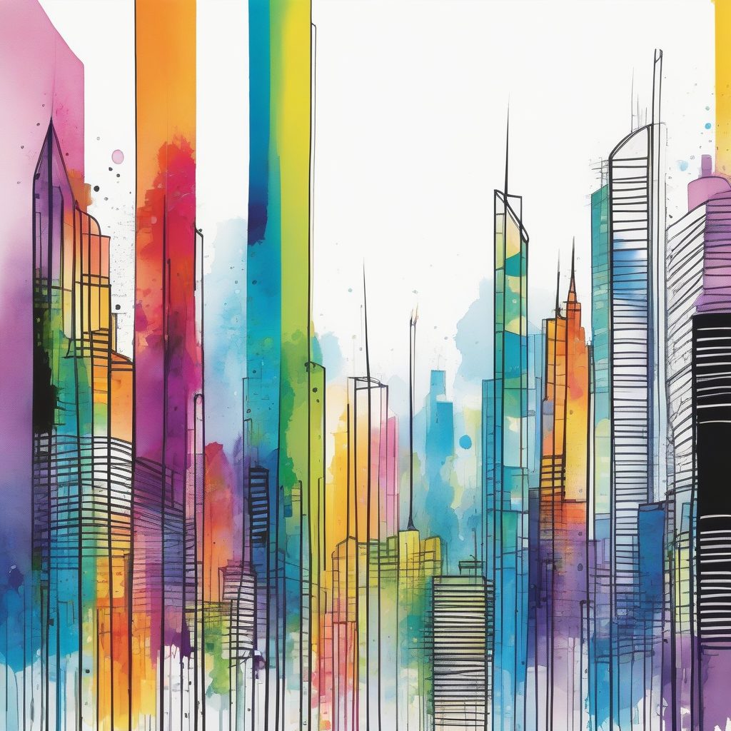 抽象几何美学：垂直生态城市的生长与能量动态图