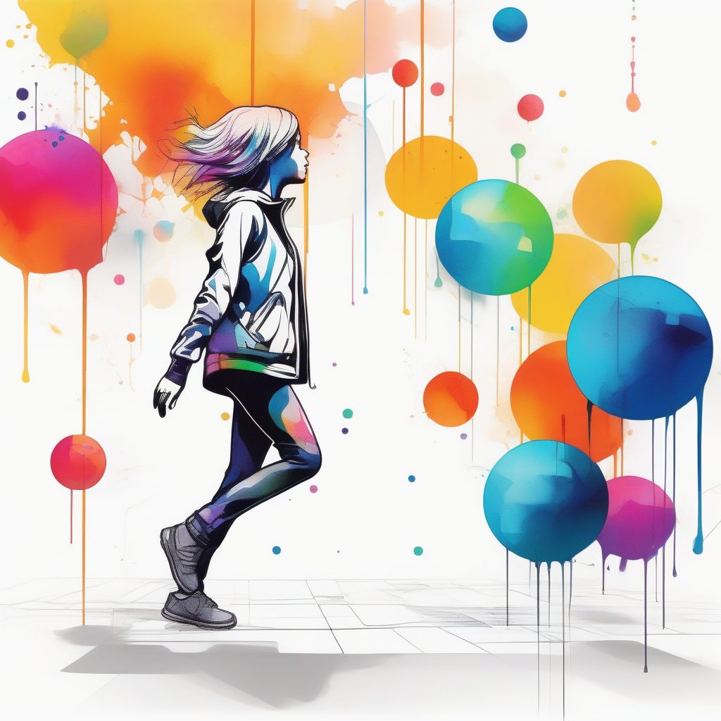 抽象几何与水彩：极简风Q版站立全身像