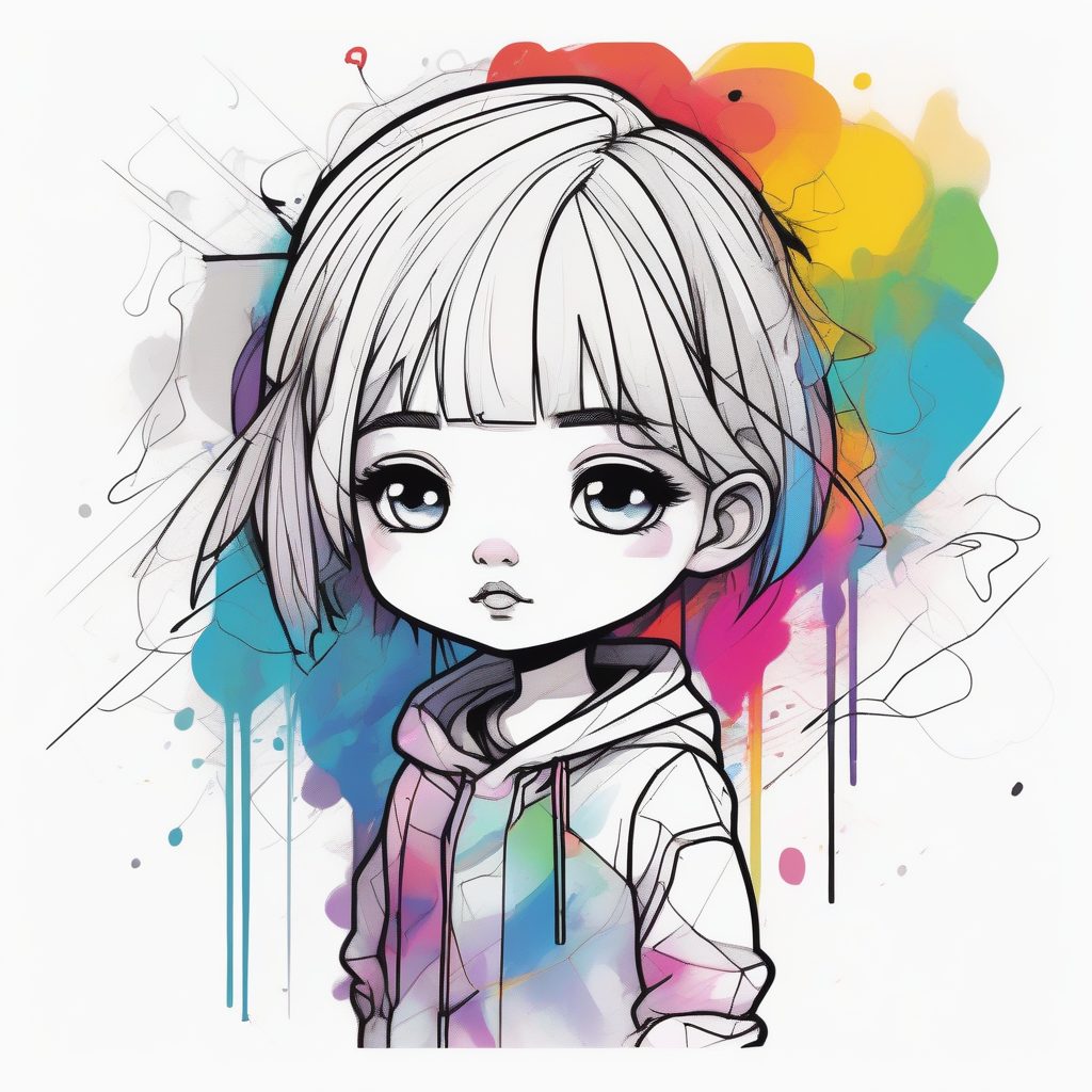 抽象几何与水彩：困惑挠头的表情包Q版少女