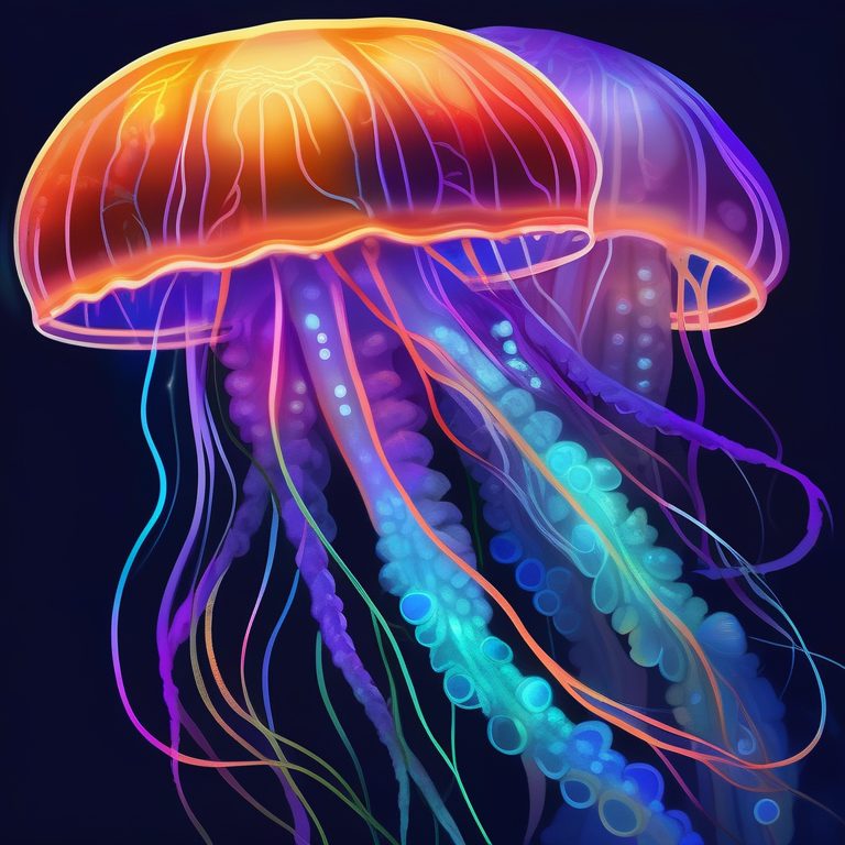 抽象霓虹风彩色水母数字艺术