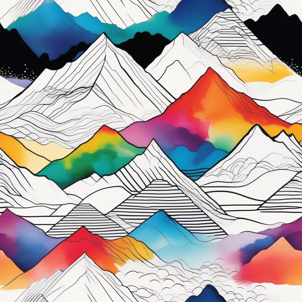 抽象山脉:彩虹水流下的尖锐几何景观