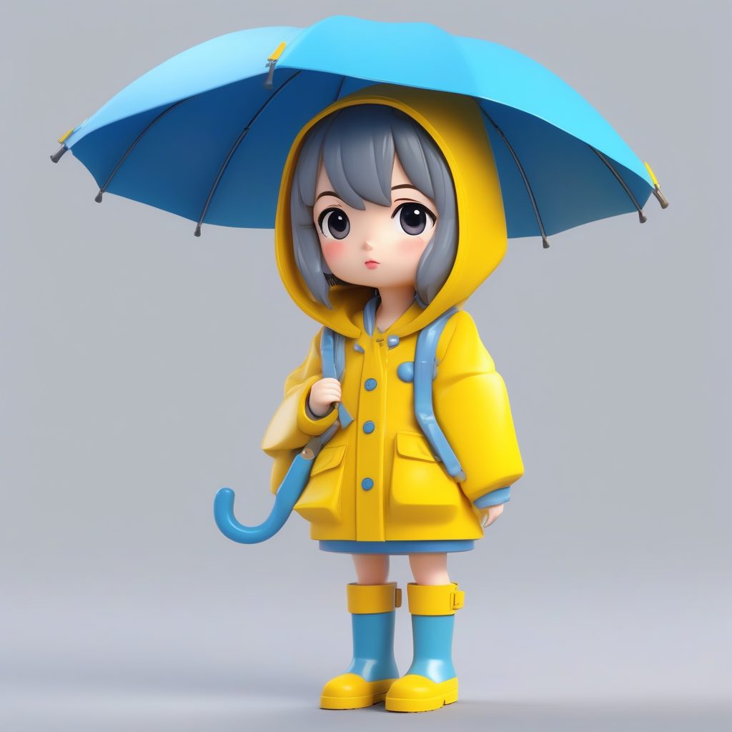 穿着蓝色雨衣的极简Q版女孩