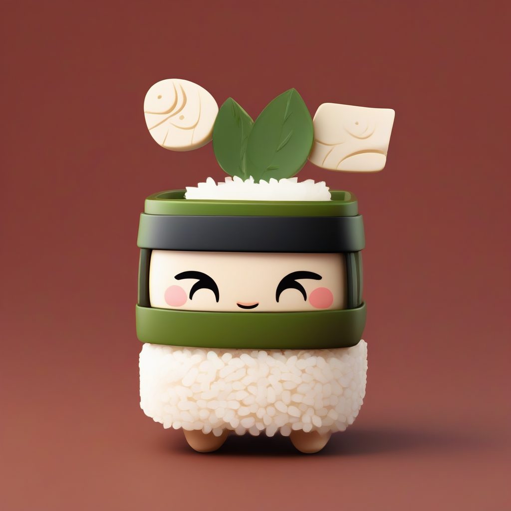 创意Q版寿司卷：3D粘土全身站立，高抛光细节