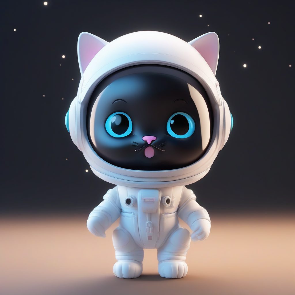 纯黑背景下的C4D Q版宇航员猫咪盲盒全身图 1 纯黑背景下的C4D Q版宇航员猫咪盲盒全身图