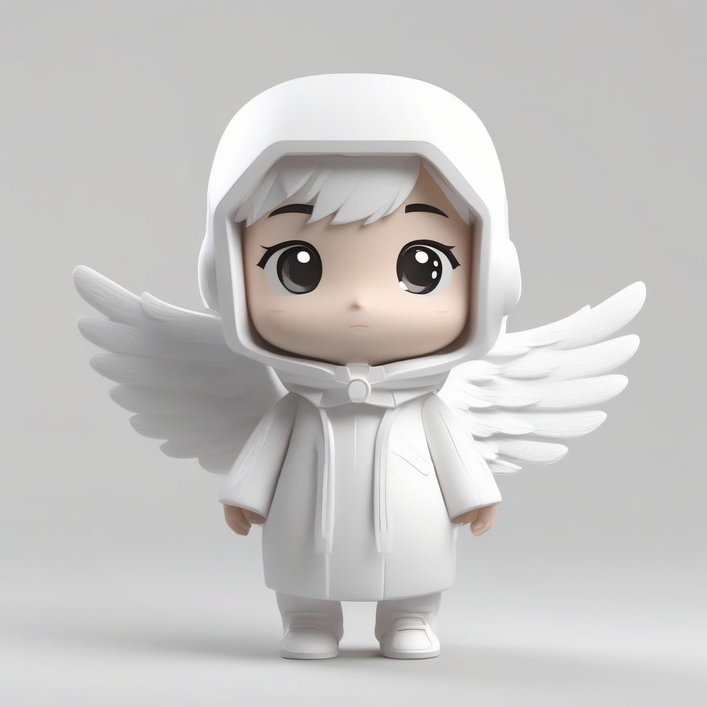 纯洁Q版天使：双手合十的3D粘土全身照，纯白色背景