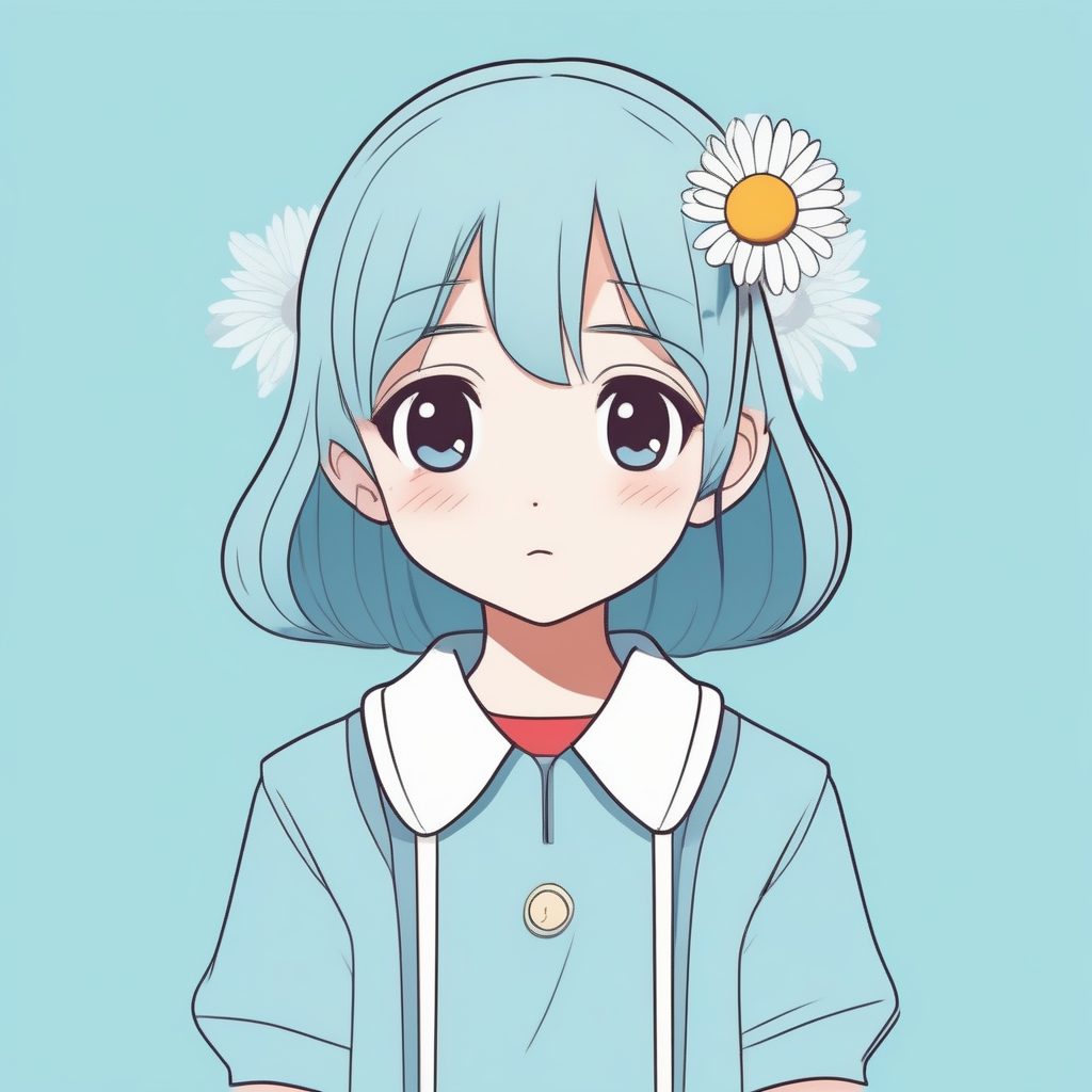 纯净蓝背景下的嘟嘴赛璐珞女孩：矢量艺术极简风