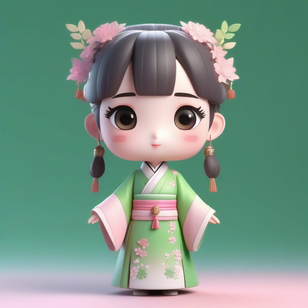 春日花信：Q版汉服女孩粘土盲盒手办，C4D 8K高精度渲染