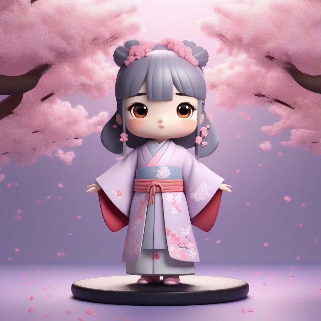 春日樱花系汉服Q版：3D盲盒全身站立，C4D高光线追踪提示词