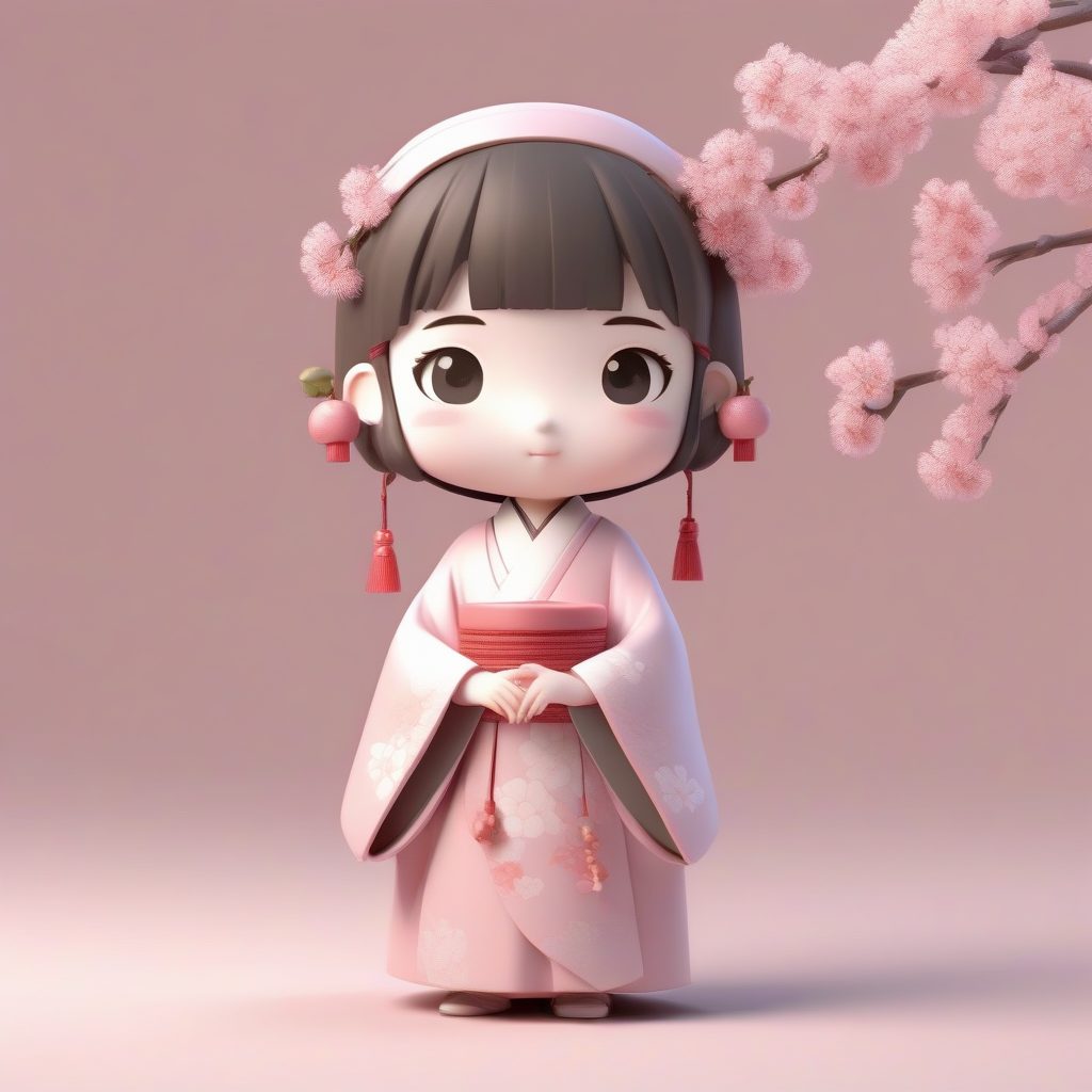 春日樱花主题:抱着桃花枝的Q版汉服萝莉全身3D模型