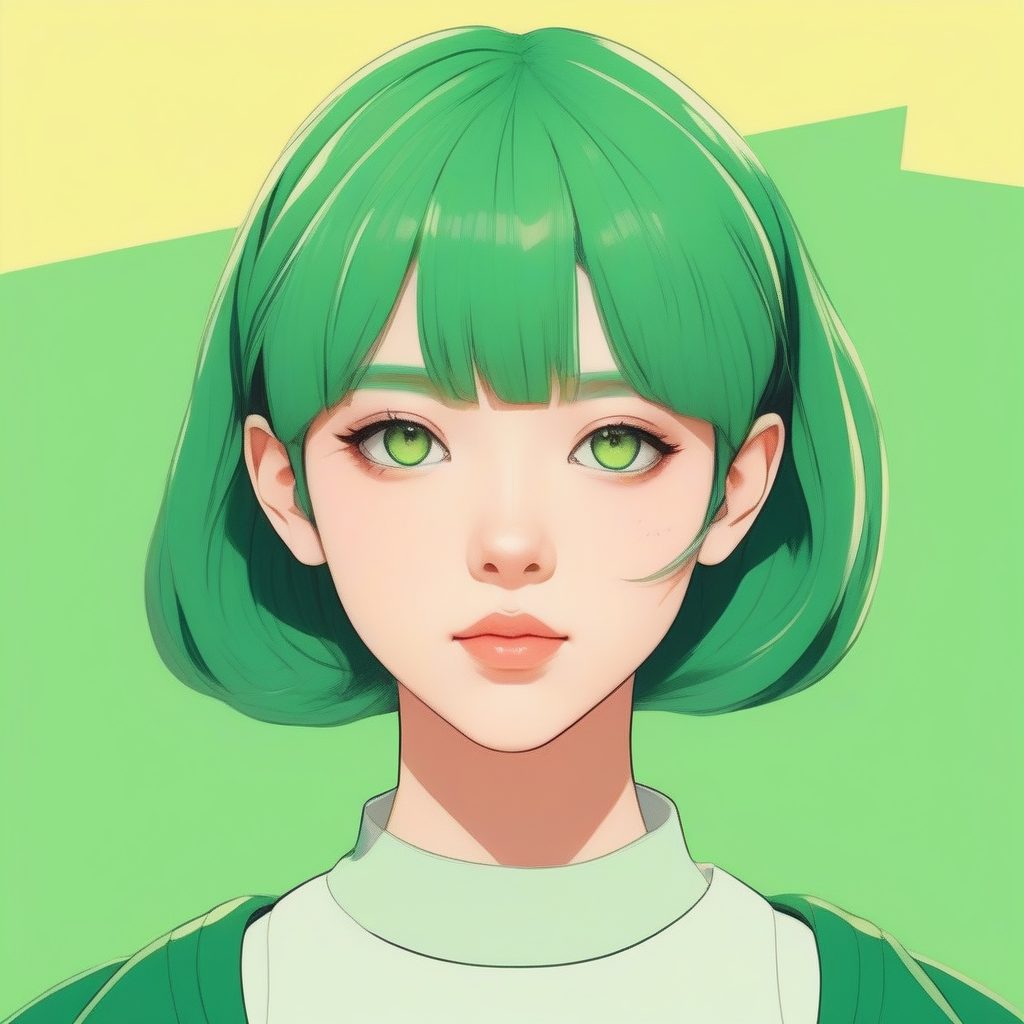 纯色背景：齐刘海少女的清新肖像