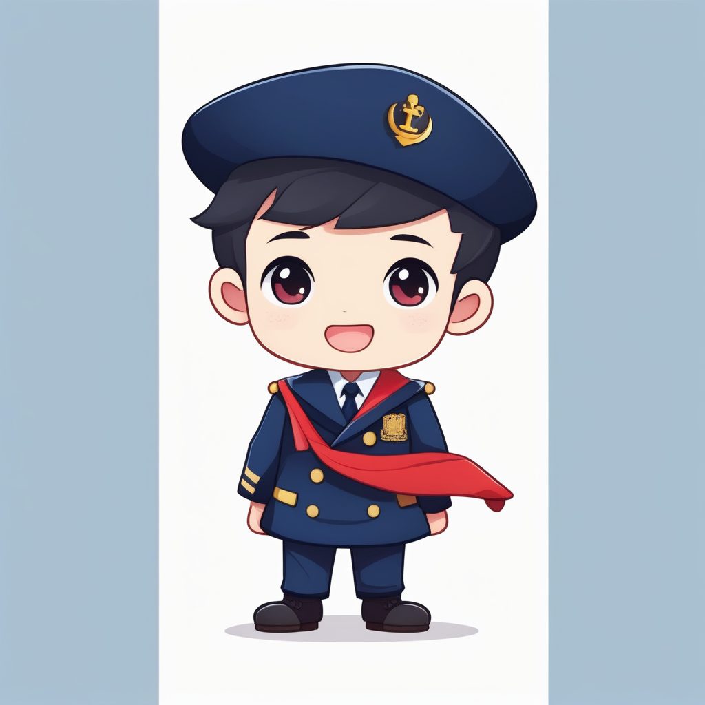 纯色背景下穿水手服的极简Q版男孩（全身）