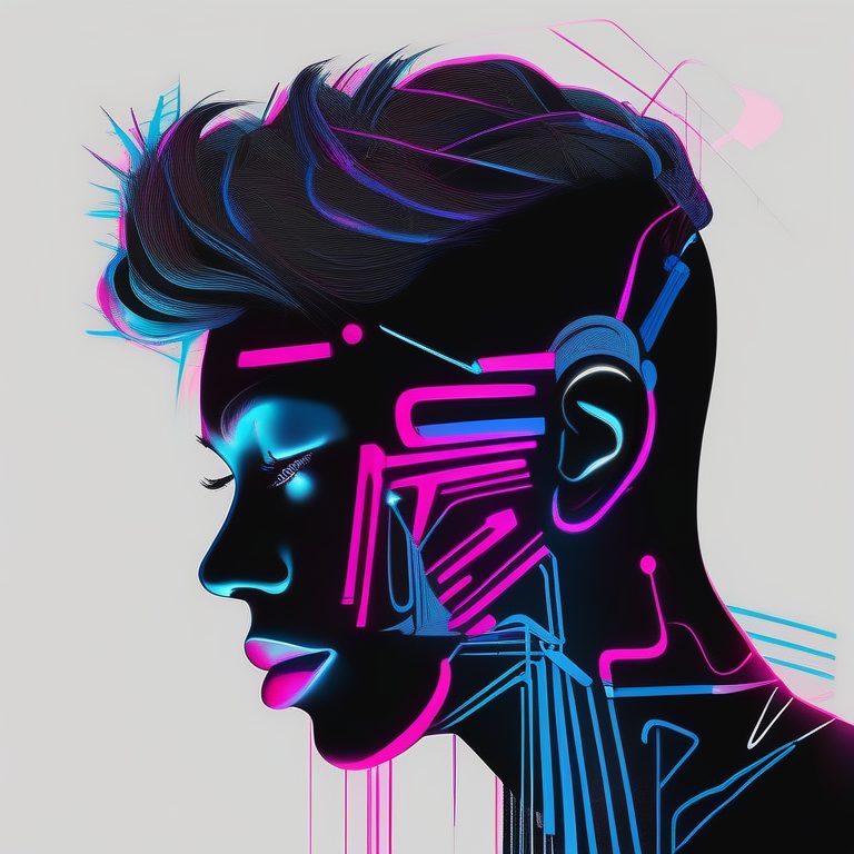 纯色背景下的极简霓虹人物头像涂鸦