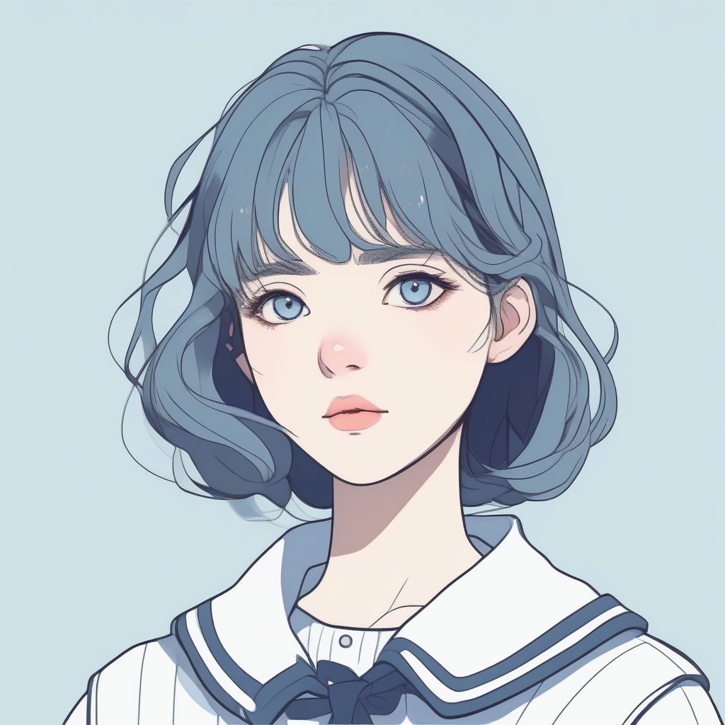 纯色背景下的极简水手服少女：海军蓝与白