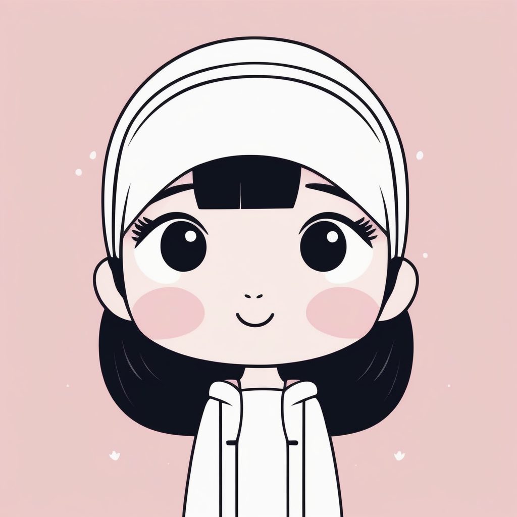 纯色背景下的极简线条：害羞Q版女孩的矢量艺术海报