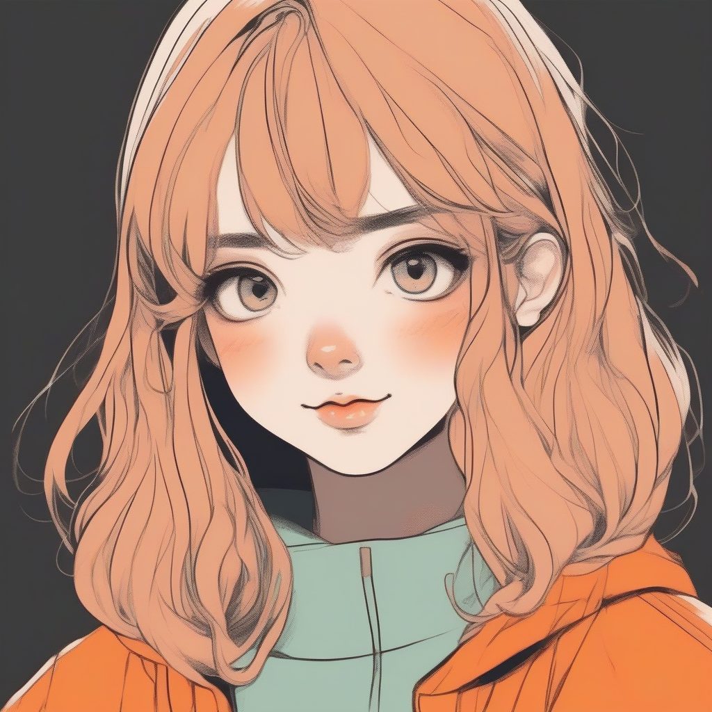 纯色背景下的简单披肩发少女：低饱和度橙