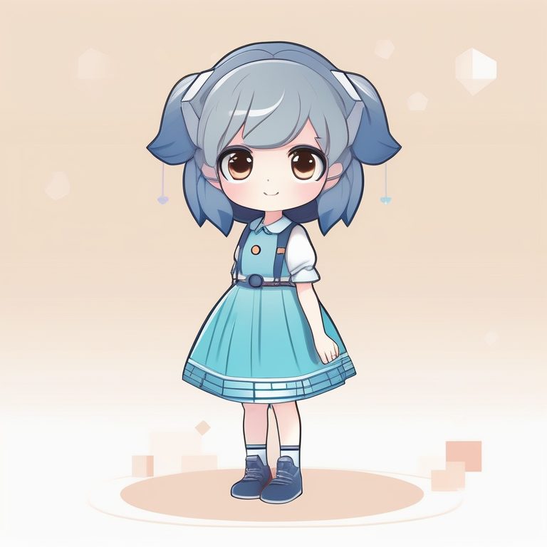 纯色极简动漫风Q版女孩全身插画