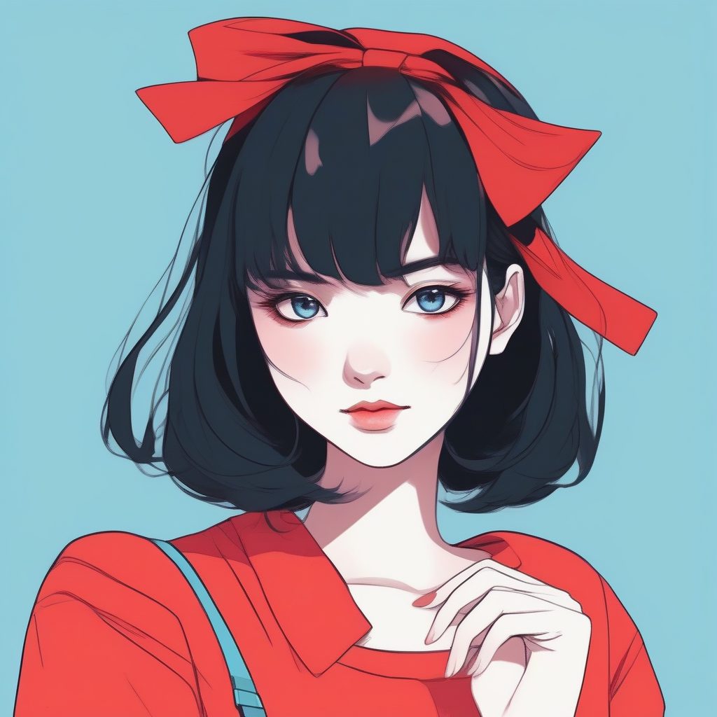 纯色块肖像：戴着头饰的黑发少女