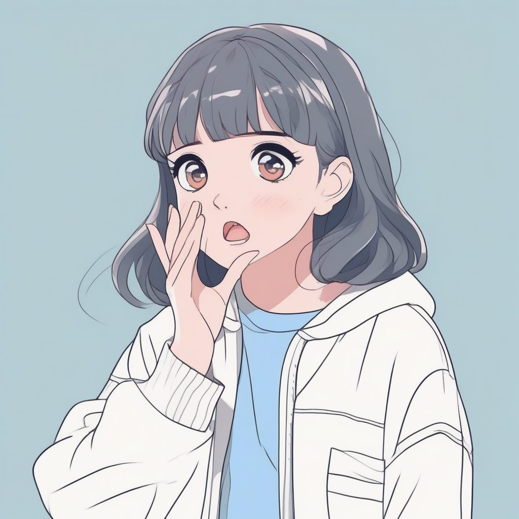 纯色块震惊表情：双颊抱手的二次元少女