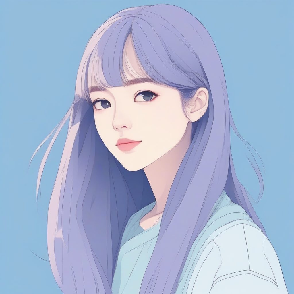 纯色治愈系：长发少女侧脸极简插画