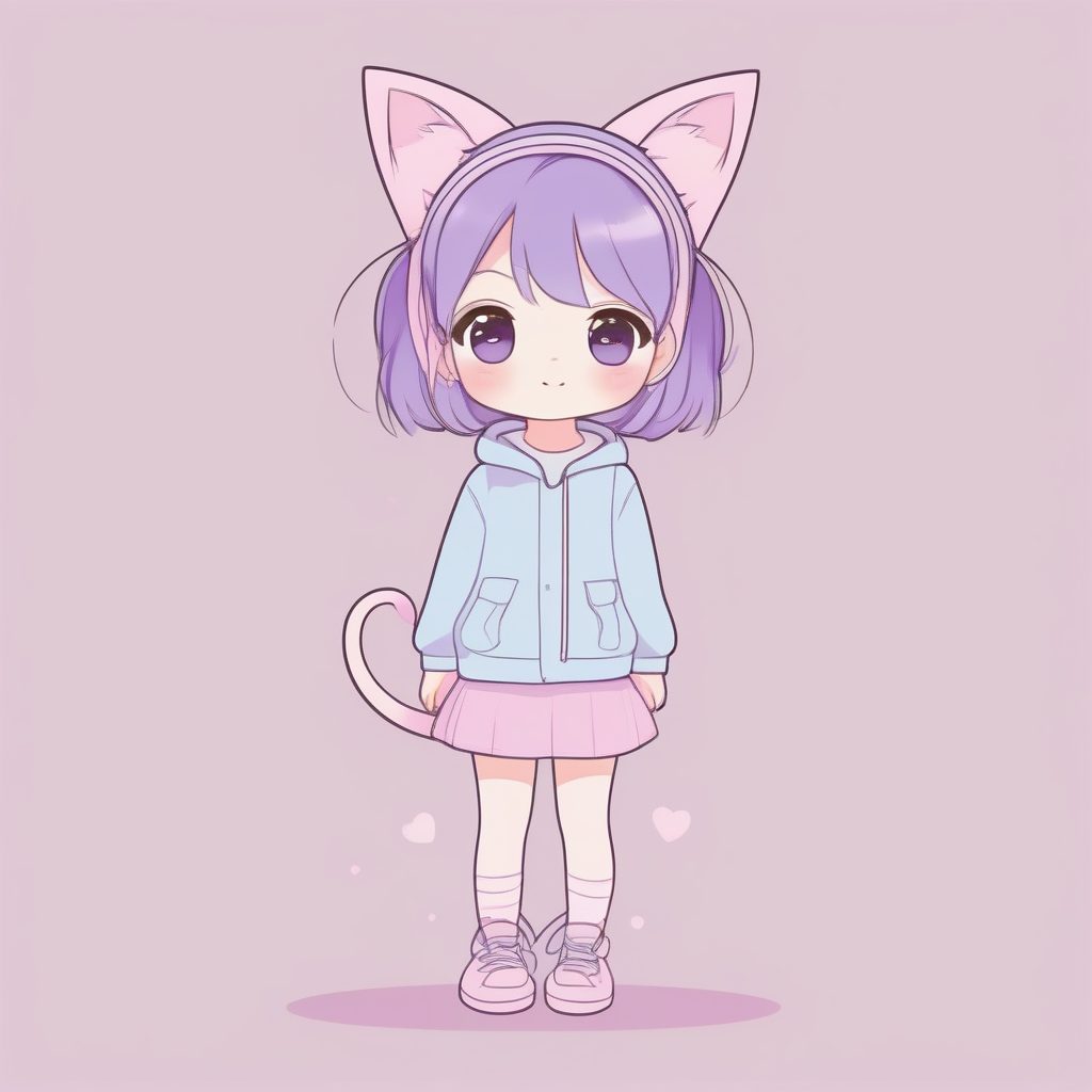 纯真猫咪主题：粉彩涂鸦风Q版站立图