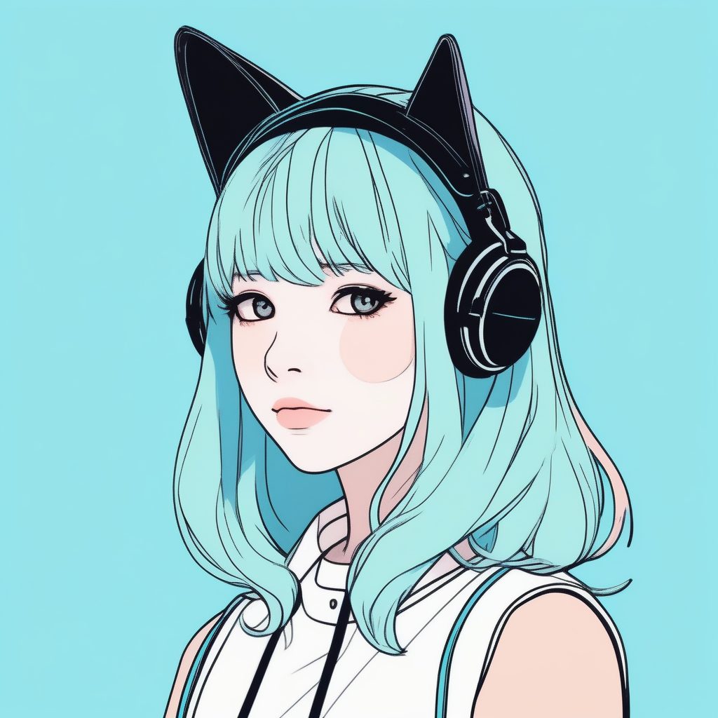 粗线条勾勒的猫耳少女:纯色背景 19 粗线条勾勒的猫耳少女:纯色背景